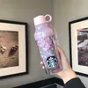 2019 Coupe Starbucks coréenne Fleur de cerisier rose LED double couche en plastique accompagnant la tasse d'eau 473 ml