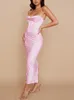 Hoge kwaliteit zomer satijn maxi bodycon jurk dames feest roze spleet sexy celebrity avondclubavond es 220613