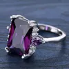 Кластерные кольца 2022 модный серебряный цвет Аметист для женщин Большой квадратный фиолетовый кристалл Crystal Cubic Zircon Rhinestone кольцо мода партии украшения