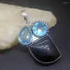 Anhänger Halsketten Gemstonefactory Jewelry Große Aktion 925 Silber Fancy Black Onyx Blue Topaz Frauen Damen Geschenke Halskette 0496Anhänger