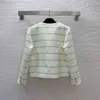 Women's Jackets New gold button striped tweed round neck long sleeve short coat without dust bag