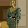 Sparkly vrouw avondjurken Dubai v Neck Long Train Party Night Vestido de Fiesta de Gala Green Pools Arabische prom -jurk