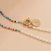 Pendant Necklaces Colorful Rainbow Seed Beaded Chain Imitation Pearl Choker Carved Coin Portrait JewelryPendant