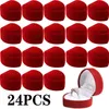 24pcsレッドベルベットハートリングボックスジュエリーディスプレイケースホルダーギフトボックスウェディングロマンチックなオーガナイザーエンゲージメント卸売220627