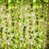 Dekorativa blommor kransar konstgjorda växt led sträng ljus creeper grönt blad murgröna vinstockar för hem bröllop dekor lampa diy hängande trädgård ch