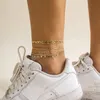 Retro Prosta gwiazda Wisiorek Zestaw Anklet Kobieta 2022 Moda Osobowość Kreatywny Złoty Metal 3 sztuk Anklets Plaża Dziewczyna Biżuteria Prezent