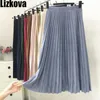 Woman Skirts Solid Color Faux Suede Leather Pleated Skirt Elastic Waist Winter Elegant Ladies Skirts 210311