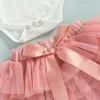 Set di abbigliamento 0-18 mesi Neonate nate 3 pezzi Vestiti di compleanno Una lettera Manica pagliaccetto Tutu di pizzo Gonne FasciaAbbigliamento AbbigliamentoAbbigliamento