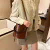 Rétro PU cuir femmes sacs à bandoulière mode tissé seau sacs à main décontracté couleur unie femme quotidien sacs à bandoulière