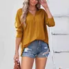 Womens Long Sleeve Thin V Neck Blouse Dropped Shoulder Sleeves Loose Tops Casual Solid Blouses Loose Shirts Ladies All-match Top L220705