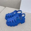 Blue Monolith Platform Gladiator rubber sandals Triangle logo smooth leather shoes for women luxury designer Ankle-strap Chunky Luxe casual flats factory footwear