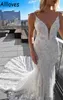 Spaghetti Straps Mermaid Wedding Gowns Gorgeous Lace Appliqued Summer Beach Court Train Bridal Dresses Boho Sexy Backless Robes de Mariee Fashion Plus Size CL0833