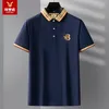 Camiseta masculina de verão com bordado manchado, cor sólida, manga curta, moda casual, camisa polo empresarial 220606