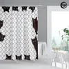 Fashion Printed Peeking Cute Black Cat White Geometry Shower Curtain, Mildew Resistant Waterproof Bathroom Accessories Sets 220429