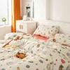 Funda de cama de cuatro piezas de algodón recién lavado pequeño Ins, edredón simple, ropa de cama de 1,8 m, juego de sábanas ajustables