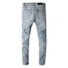 Uomo Pantaloni Blu Skinny Jeans Slim Strappati Vestibilità Cult Motociclista Moto Hip Hop Moda di Strada per Giovani Uomini Ragazzi Toppa con Rivetti Elasticizzati Gamba Dritta in Vernice Denim Cerniera Lunga Alla Moda