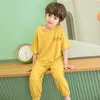 Summer Kid Pajamas Set Boys Girls Modal Solid Pyjamas Top and Pants Unisex Clothes Toddler Clothing Sleepwear Homewear 220706