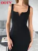 OOTN Elegant Women Dress Slit V-Neck Tank Slender Midi Dress Backless Stretch Office Sleeveless Party Summer Bodycon Dress Lady 220511