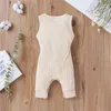 born Infant Baby Boys Girls Romper Cotton Knitted Ribbed Sleeveless Solid Elastic Band Jumpsuit Toddler Soft Clothes Outfits 220707