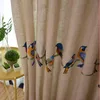 Diseño de pájaros bordados cortinas de lino de algodón para sala de estar