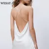Wesay Jesi Summer Dres White Tylna Back Cross Suspender Vneck Backless Backless Sexy Female Mini ES 220615