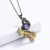 Other Fashion Women's 925 Silver Necklace Purple Zircon Pendant Elegant Peacock Shape Black Gold Two-tone Sweater ChainOther