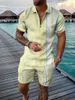 Polos Masculinos Camisa Casual Masculina Shorts Conjunto Moda Verão Agasalho Turn Down Gola com Zíper Roupas Esportivas Terno Jogging Masculino Masculino