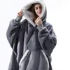 Long Hoodies Women Sweatshirt Blanket Winter Plush Fleece Oversized TV Blanket With Sleeves Ladies Warm Hooded Pullover