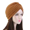 Gebreide katoenen ruches tulband geknoopte stretch headwrap soild India Islamitische hoofddoek moslim hijab hoofddeksel chemokap turbante