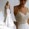 Clássico pérola sereia vestidos de casamento espaguete sweetheart cetim vestidos nupciais simples vestido feito sob encomenda vestido de novia