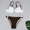 Sexy Push Up Swimsuit Women Bikini Solid Swimwear Brazilian White Set Female Beach Bathing Suit biquini Bathers 220408