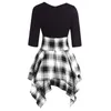 Abiti da festa 2022 Primavera Estate Donna Abito Casual O-Collo Lace Up Tartan Plaid Stampa Mezza manica Asimmetrico Mini Vestido De Senhora