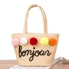 Shopping Bags Bolso De Mano Con Dise￱o Letras y Bola Pomp￳n Para Mujer, Bolsa Hombro Estilo Bohemio, Ideal Playa, Fiesta, Mercado, Compras, 220322