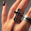 Harajuku Vintage Black Big Cross Открытое кольцо для женщин Партия Ювелирные Изделия Мужчины Готический Металлический Цвет Палец оптом