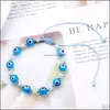Bracelets en chaîne à maillons pour femmes, bijoux classiques, bleu, mauvais yeux, paume ronde, perles de verre, corde élastique de souhait, 1 pièce, Dhwf4