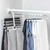 5 in 1 Magic Trouser Rack Hangers Stainless Steel Folding Pant Rack Tie Hanger Shelves Bedroom Closet Organizer Wardrobe Storage 220815