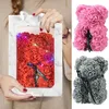 Gift for Her Teddy Bear of Roses Artificial Soap Flowers Roses Bear Toy with Handbag Led Light Mothers Day Gifts for Girls Women 220406