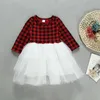 Abiti da ragazza Toddler Born Neonate Manica lunga Natale Babbo Natale Stampa a righe Gonna a rete Abito Tulle Fascia per capelli Vestito da ragazza