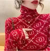 Nowe kobiety ciepłe topy turtleeck sweter pulower druk luksusowa koszula żeńska odzież zima ubrania świąteczne odzież czerwona pani