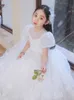 Bling Crystal Flower Girls Dresses For Teens Floor Length Beach Ball Gown Girl Pageant Party Gowns Tulle Skirt Formal Princess Kids Wear 403