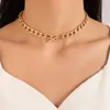 2022 Punk collier ras du cou Hip Hop perle gros gros couleur or épais clavicule chaîne feuille bijoux géométriques pour les femmes collier