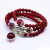 Collana di perline di preghiera buddista tibetana di perline di pietra rossa di moda naturale Braccialetto di preghiera mala di zucca per la meditazione