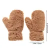 Five Fingers Gloves 1Pair Winter Plush Cute Bear Warm Thicken Hanging Neck Mittens Solid Color