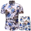 Summer Men Set Hawaiian Flower Printing Mens Short Sleeve Casual Tracksuit Shirt Beach Shorts Set Male Sports Suit Clothing 220621