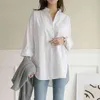 S-3XL blusas mujer Women's Shirts And Blouses Black White Turn Down Collar Blouse Casual Button Long Sleeve Top OL Style Shirt L220705