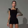 Ladies Summer Fashion Sexy Tassel Diamond Crystal Black Bodycon Bandage Dress Elegant Evening Party 220426