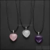 Arts And Crafts Natural Stone Love Heart Pendant Necklace 45Cm Black Rope Leather Cord For Women Men Friendship Happy Jewel Sports2010 Dh5Us