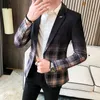 Bahar Erkekler Ekose Blazer Moda İş Gündelik Erkekler İnce Takım Ceket Büyük Boyut Boyut Boyut Düğün Kulübü Elbise 220801