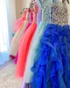 2022 Mode Royal-Blue Velvet Pageant Robes pour nourrissons tout-petits adolescents Cap manches Ritzee Roise robe de bal longue petite fille robes de soirée formelles trou de serrure dos perles EE