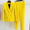 Roze zwarte broek Pakken twee pc's sets dames broekpak Abrikoos zakelijke dubbele schorte knoppen negen blazer broeken formele pakken 220812